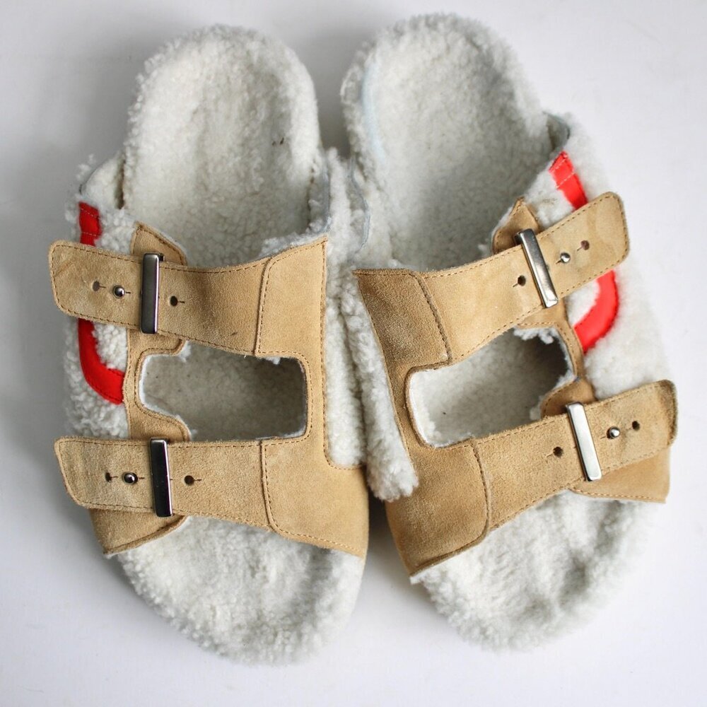 Hidnander Women's SUNDL Shearling Caramel Tan Red Sandals Size 41 EU / 10 US - Picture 4 of 11
